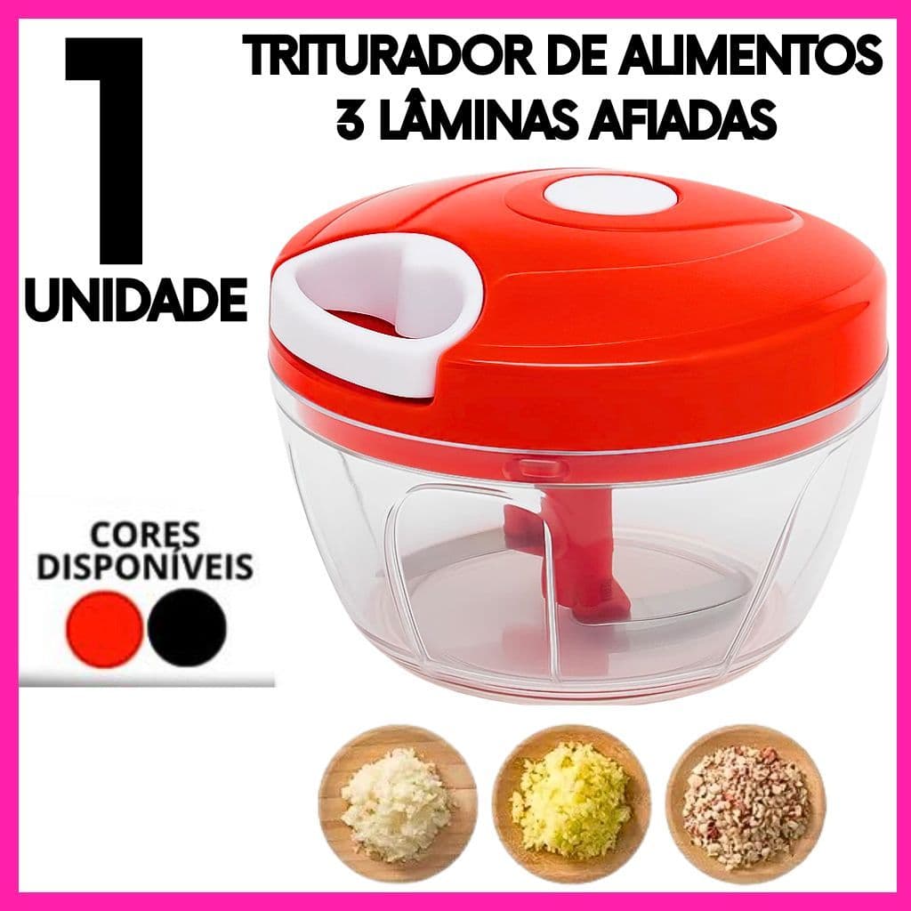 Triturador de Alimentos Manual 3 Lâminas – Pica Alho, Cebola e Legumes em Segundos  Prático e Rápido