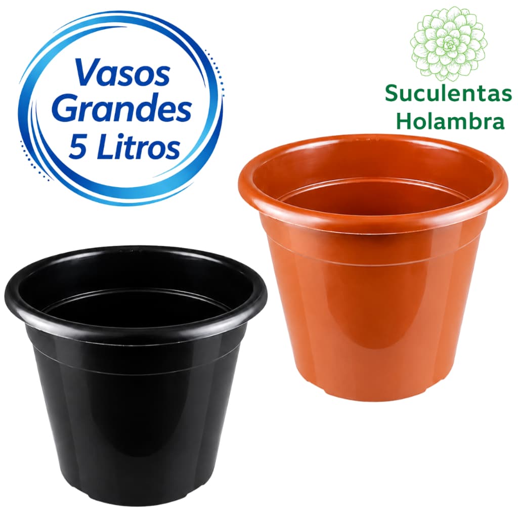 Kit 6 Vaso Redondo 5 Litros Preto Reforçado