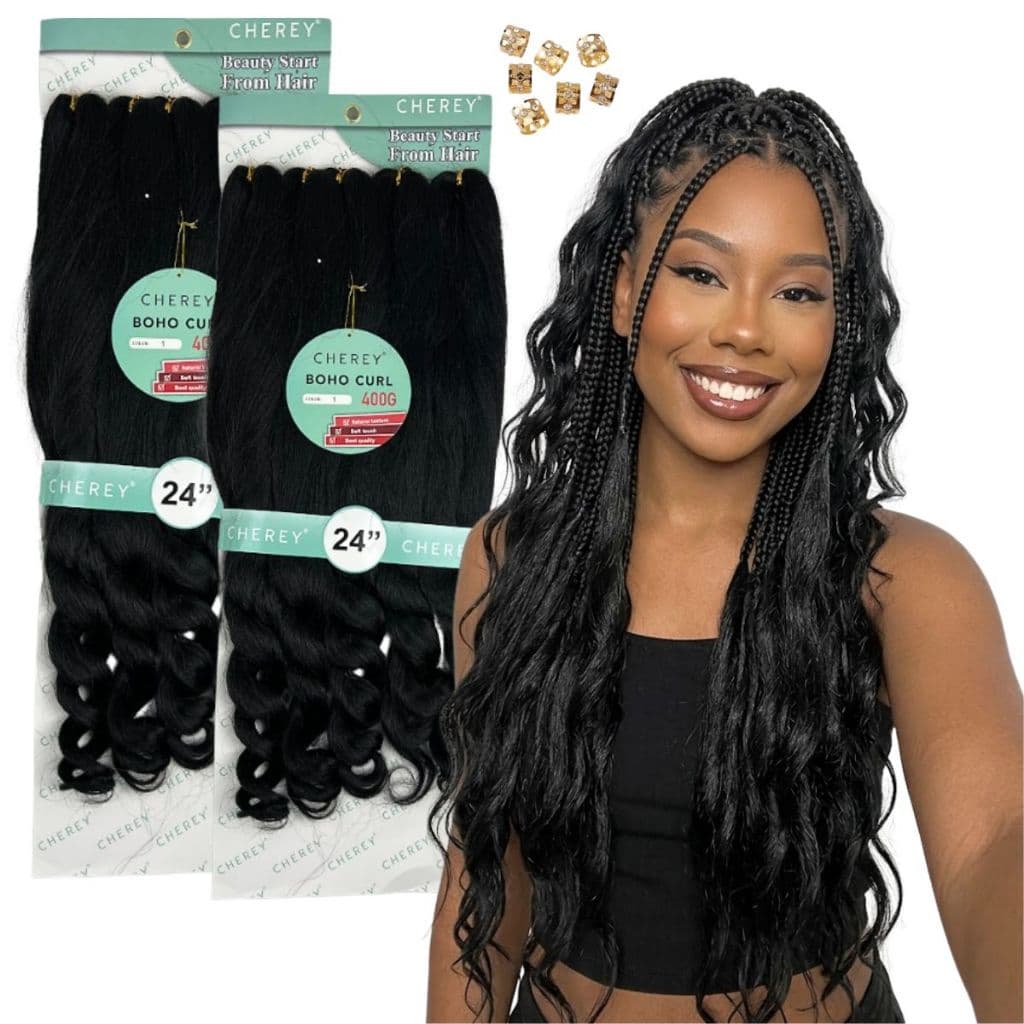 Kit 2 Cabelo Boho Curl Jumbo Qualidade Premium Cacheado Crochet Braid 400gr
