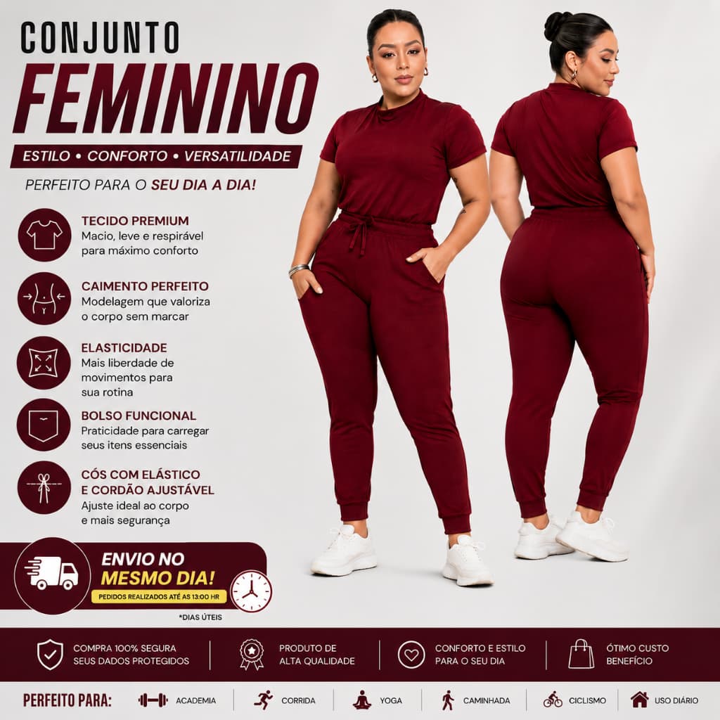Conjunto Feminino Calça e Blusa Suede Light Macio Roupas Femininas P M G GG G1 Plus Size