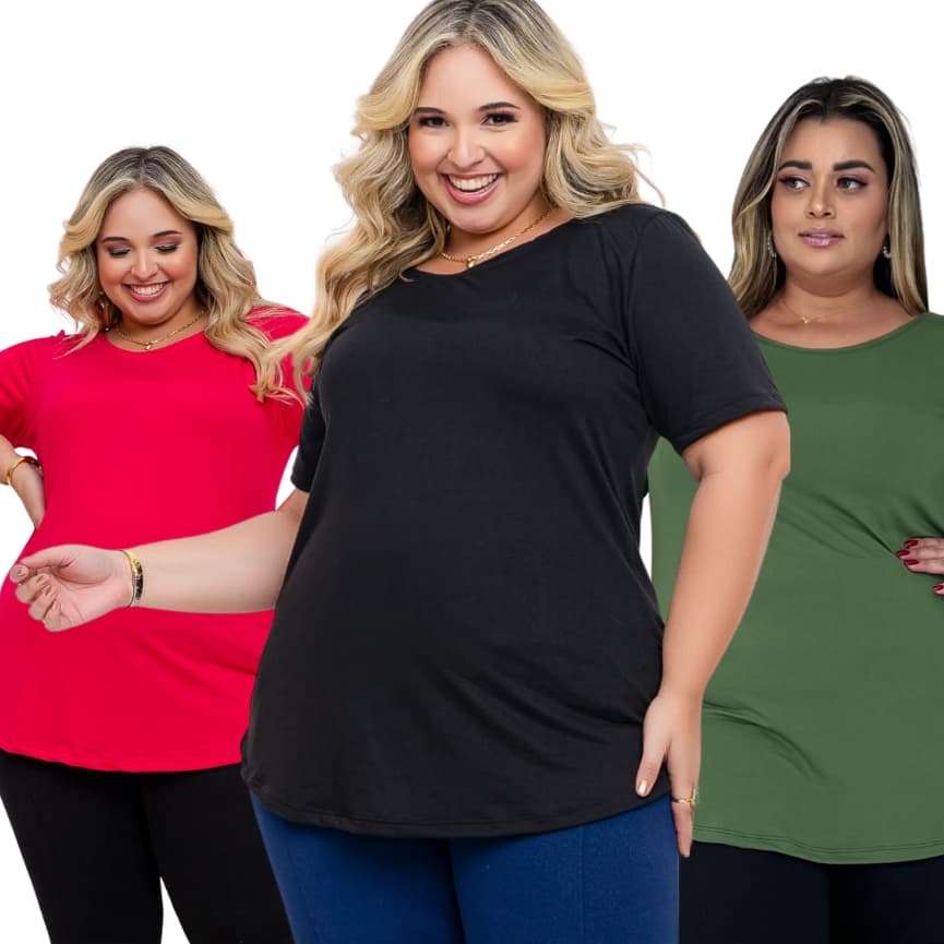Kit 3 Blusas Tapa Bumbum Plus Size Feminina.