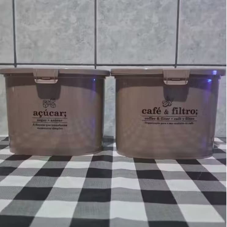 PORTA CAFÉ FILTRO DECORADO PLASUTIL MODELO B1+PORTA AÇUCAR DECORADO PLASUTIL MODELO B1