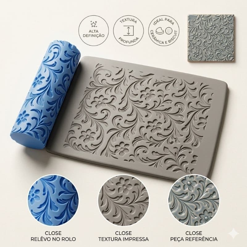 Rolo Textura desenho Floral Para Argila Massa Polímer Clay Massinha artesanato Bricolagem Cerâmica