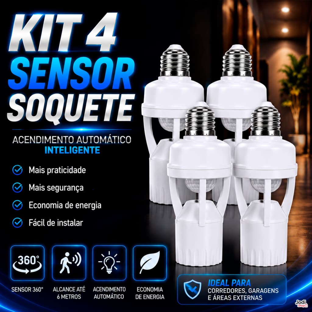 Soquete E27 com Sensor de Movimento Inteligente e Timer Automático