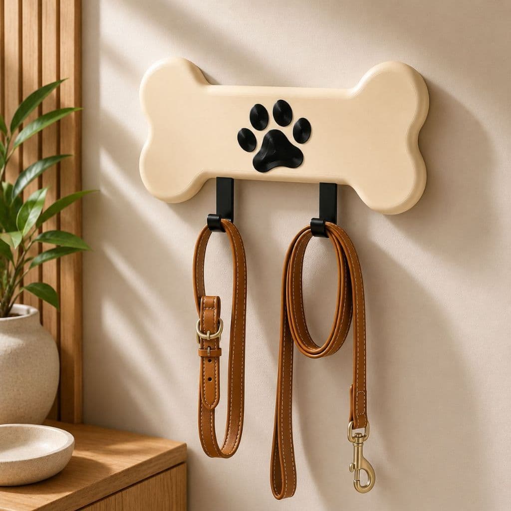 Porta Coleira e Guia Pet Osso Decorativo Cachorro