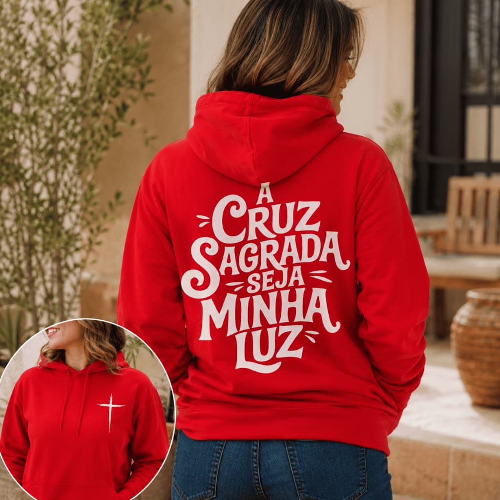 Blusa Moletom Canguru A Cruz Sagrada Cristã Gospel Masculino Feminino Algodão Premium Promoção