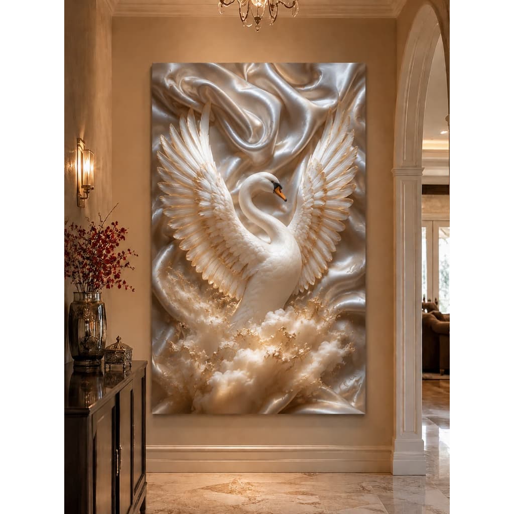 Quadro Decorativo Cisne Branco Gigante Sala Quarto Copa Consultório Escritório Hall Luxo Gold Rose