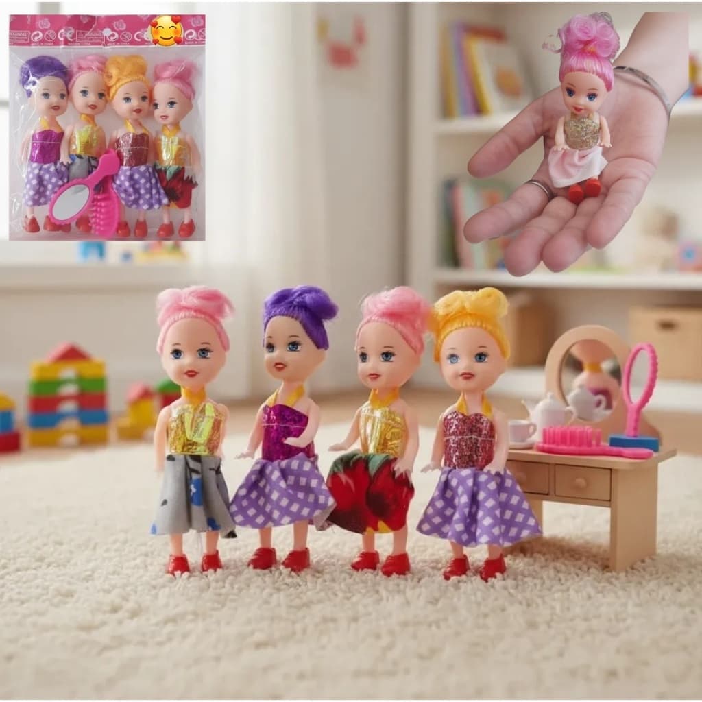 Kit 4 Bonequinhas Pequenas Boneca Crianças Lembrancinha