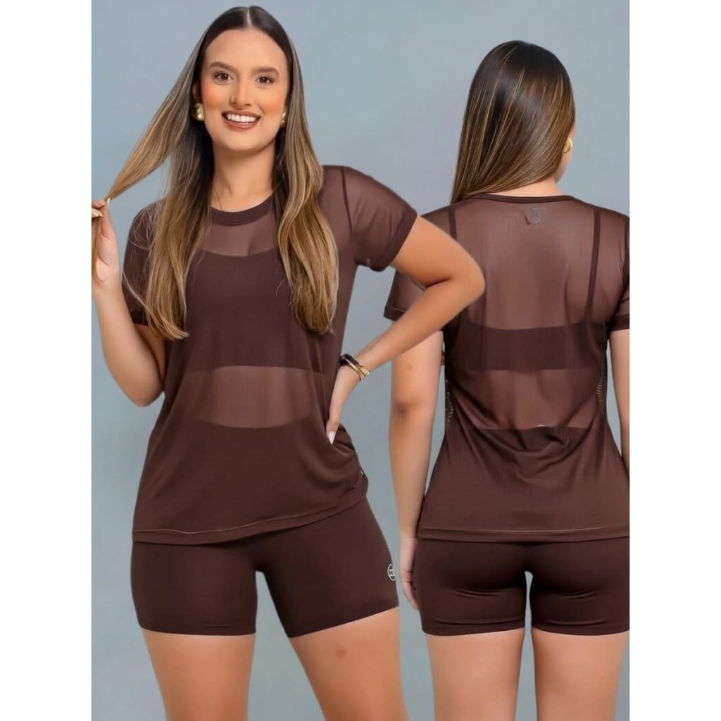Blusa de Tule Academia Feminina - Camiseta Transparente Feminina para Academia Treinar - Moda Fitness Tendência 2026
