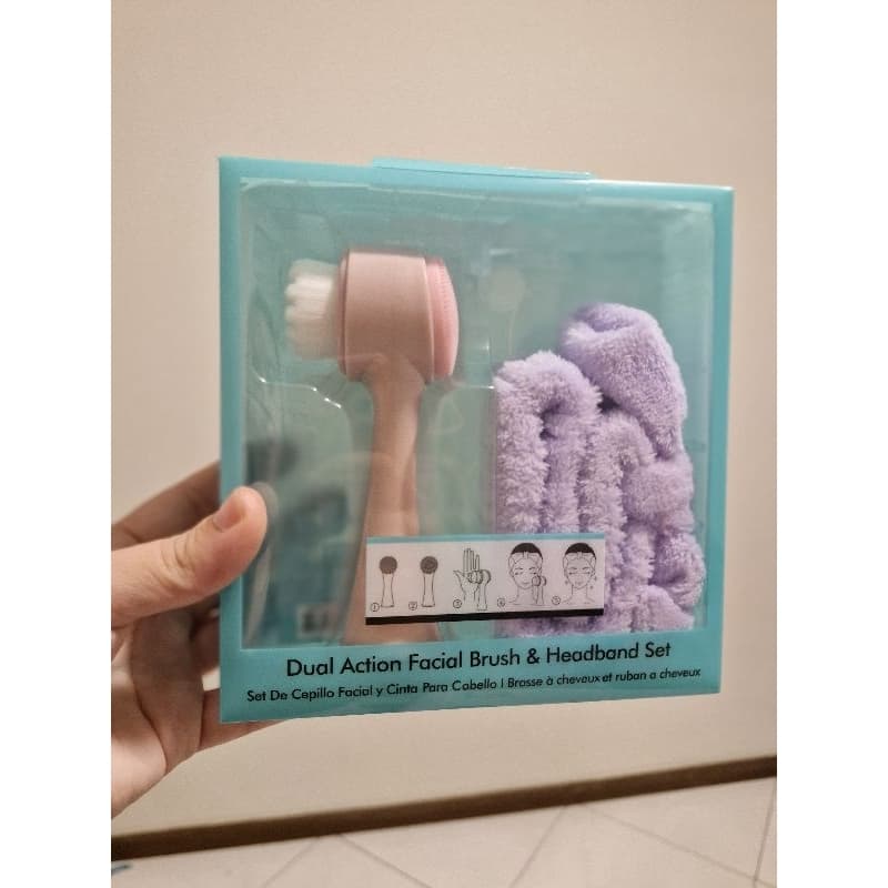 Kit Skincare Escova Facial Dupla Face Manual + Faixa de Cabelo Tiara de Maquiagem Limpeza de Pele