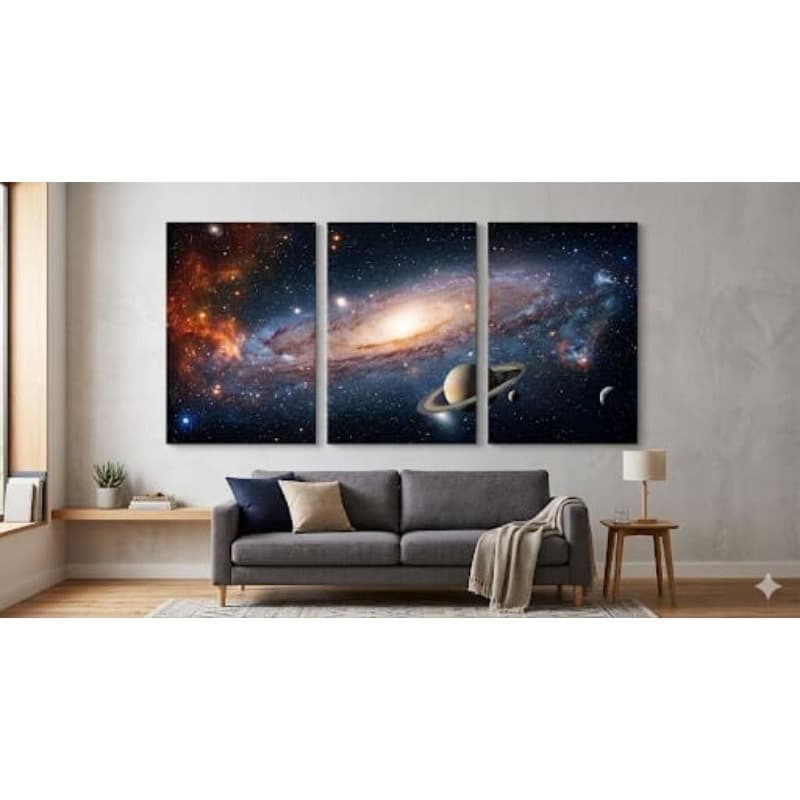 Kit quadro decorativo 3 peças universo galáxia estrelas