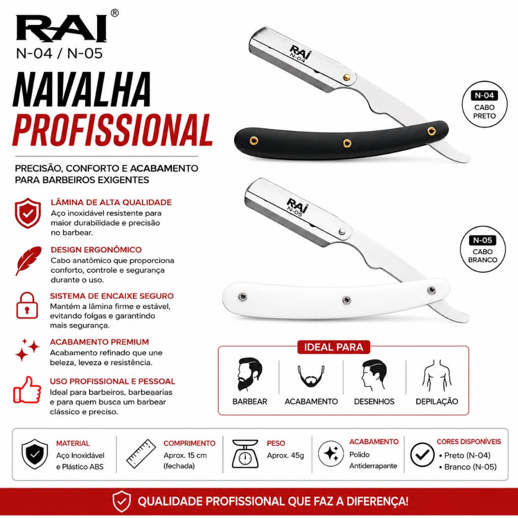 Navalha de Barbear Profissional Em Aço Inox Navalhete Para Barba