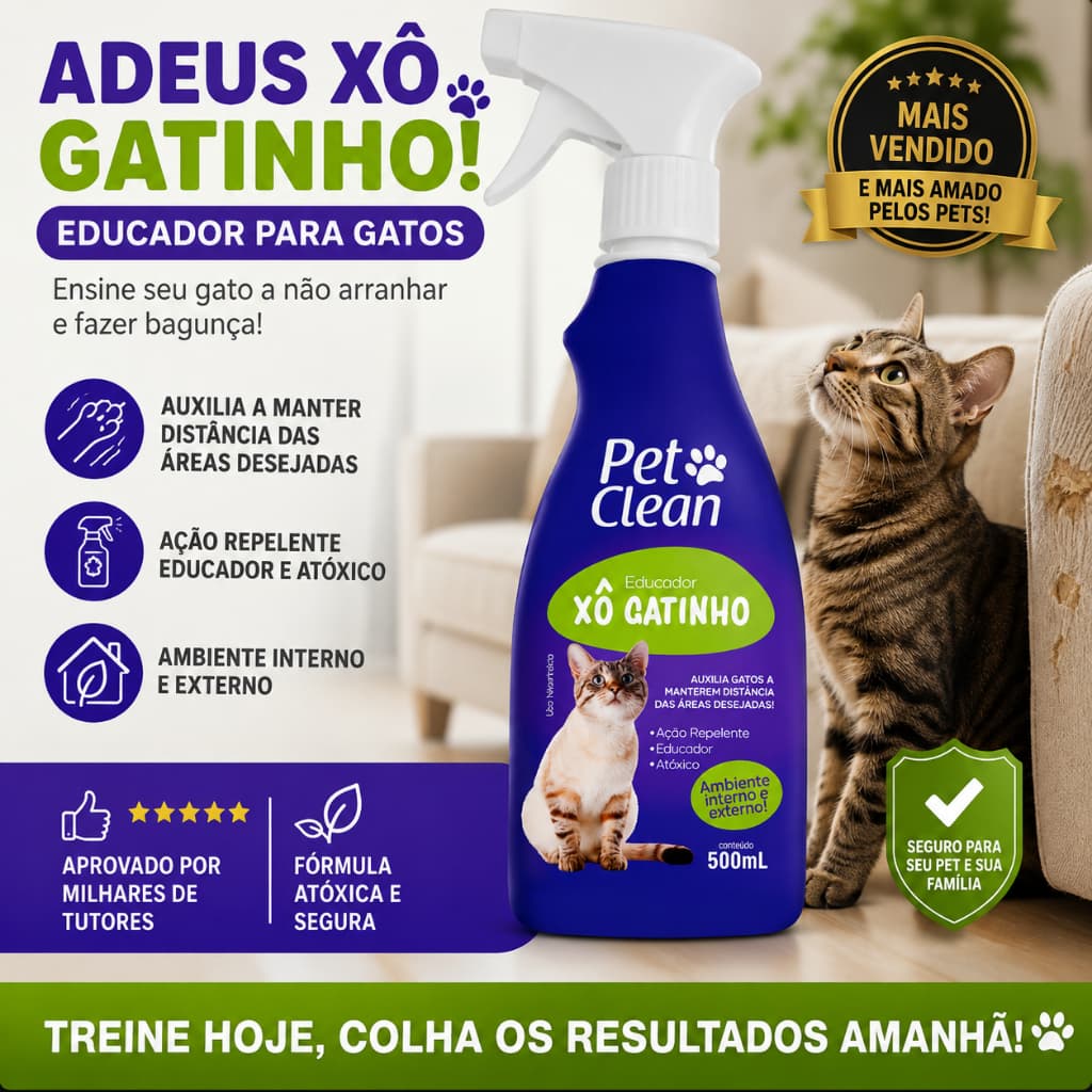 Xô Gatinho Pet Clean 500ml – Educador Para Gatos | Protege Sofás, Móveis e Ambientes