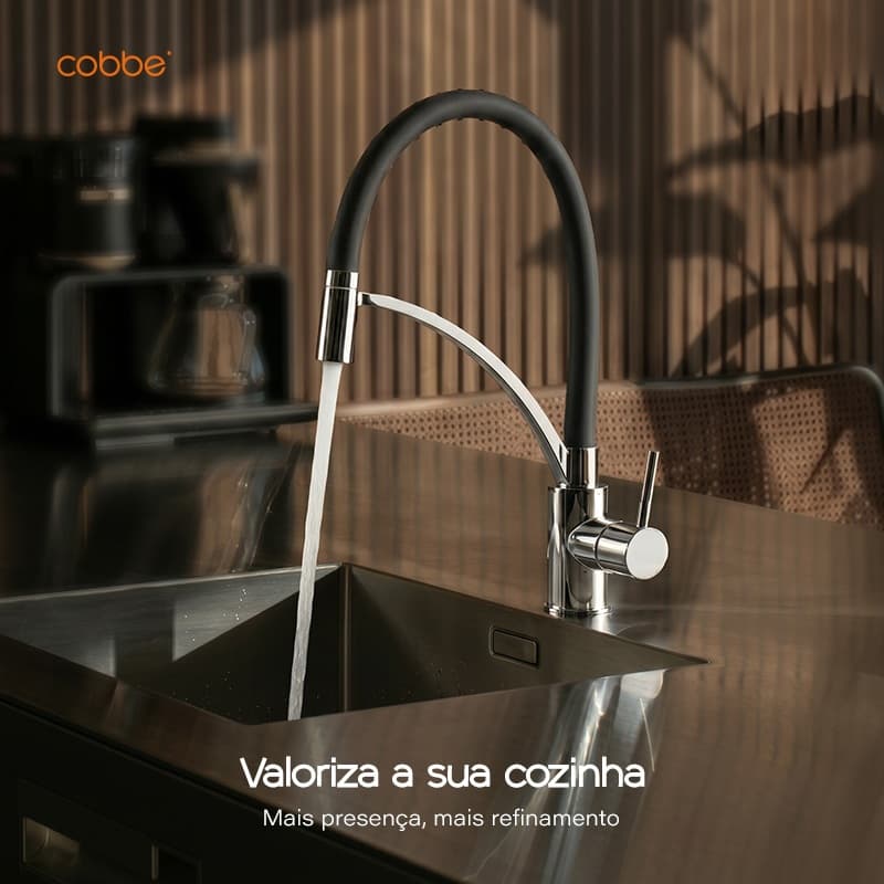 Torneira Gourmet para Cozinha Cromada Monocomando Água Quente e Fria Flexível 360° Inox 304 Heemli