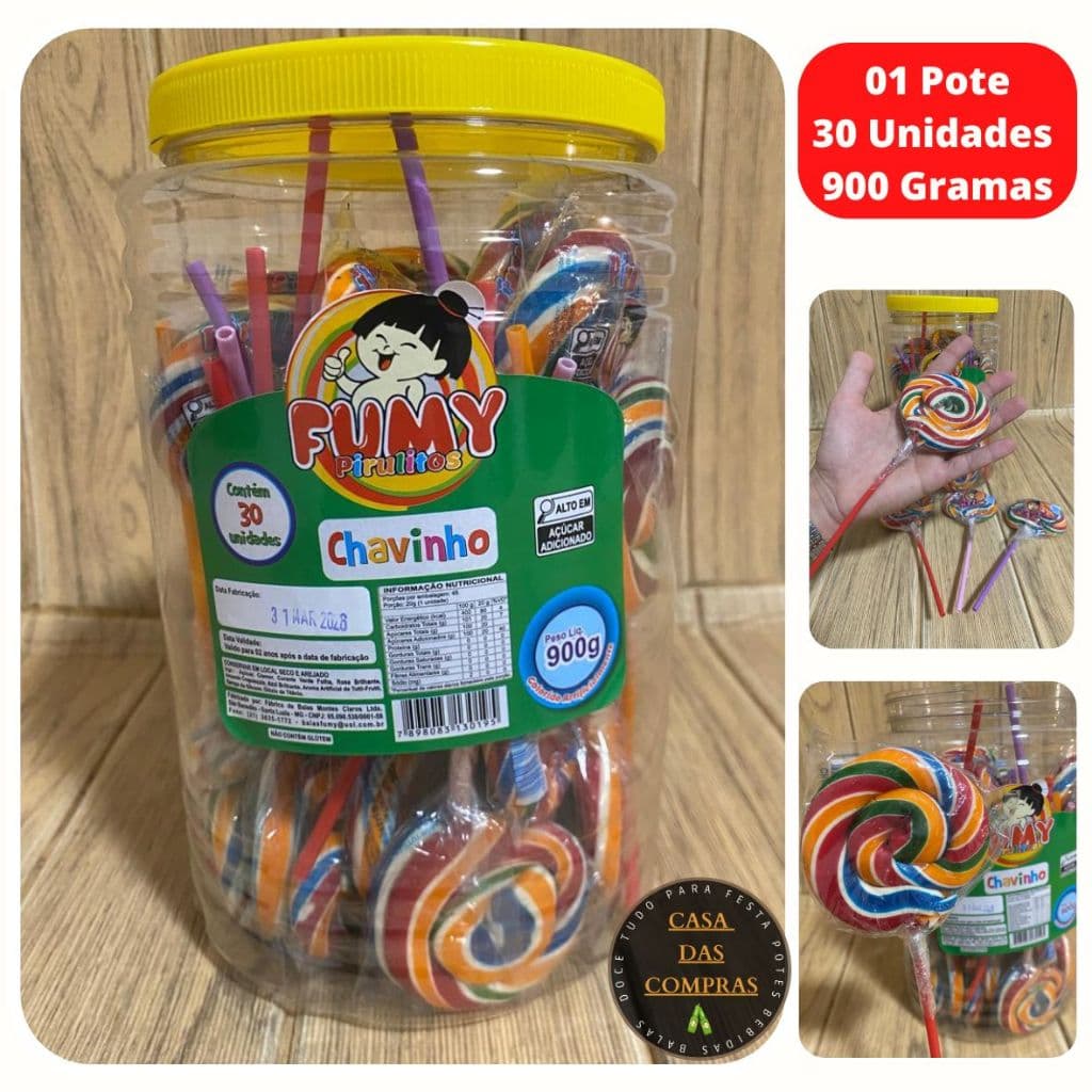 Pirulito Chavinho Com 30 Unidades no Pote Tamanho Medio - Marca Fummy