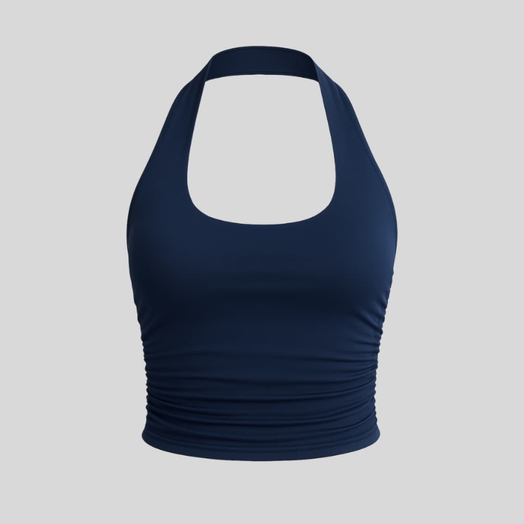 Cropped Feminino Frente Única Franzido Suplex Ajustado ao Corpo Costas Nua Blusa Cropped Moda Feminina Academia Casual