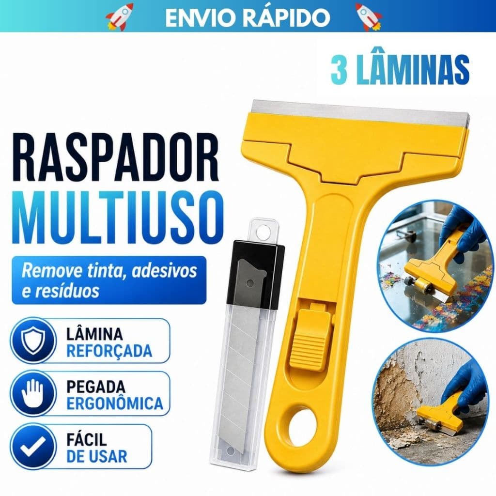 Raspador Plástico Multiuso para Remover Tinta e Cola, Ideal para Limpeza em Vidros, Pisos e Cozinha