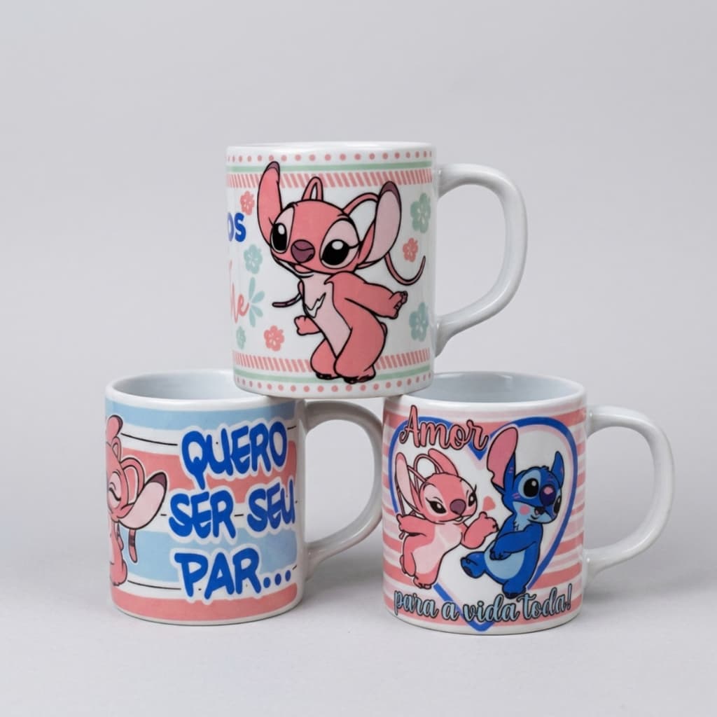 Kit Caneca Reta 300ml Namorado Ursinho Azul Rosa Porcelana Personalizado Xícara Café Leite Chá Presente Elegante