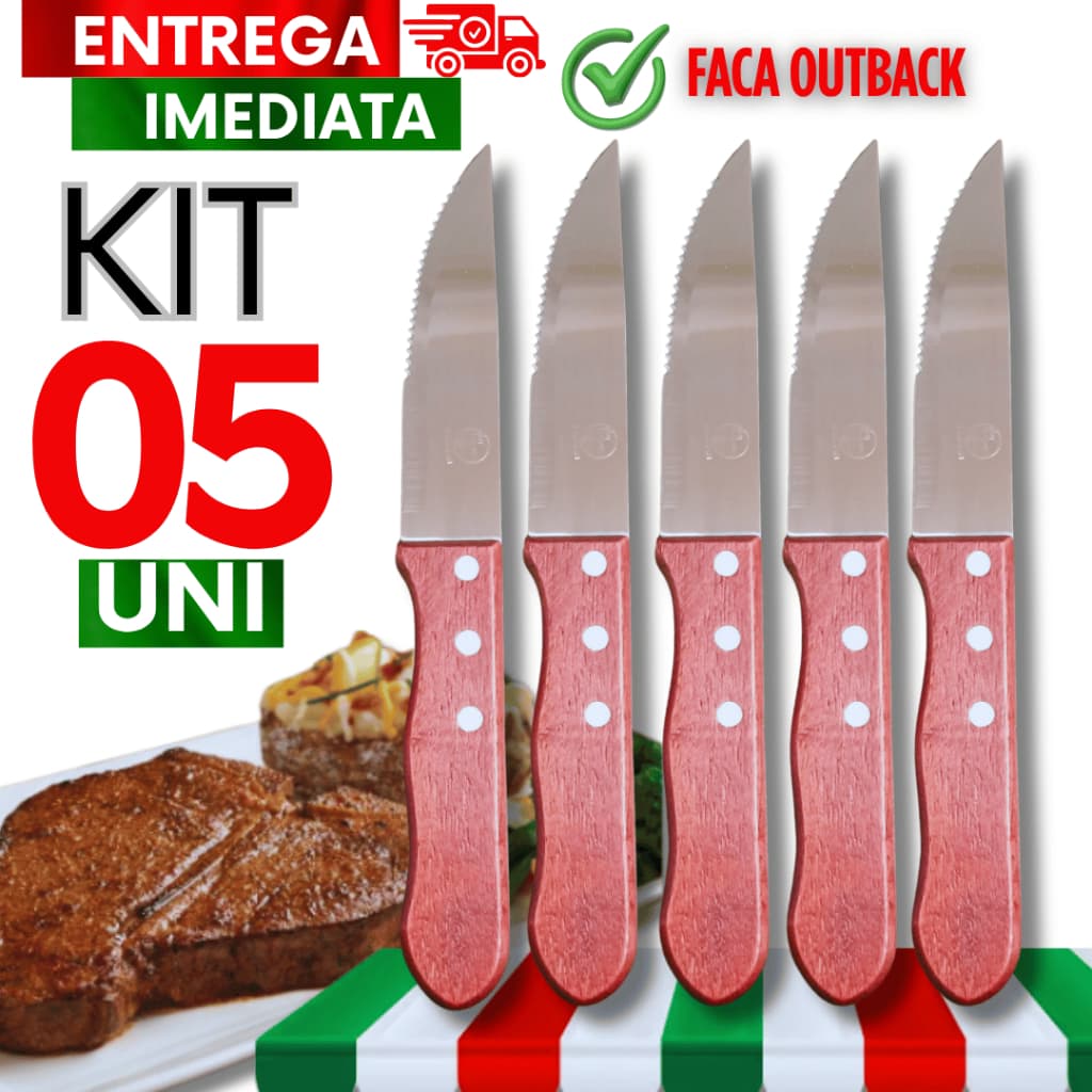 Conjunto Facas Jumbo 24,6Cm Outback  Padrão Cabo de Madeira Para Refeições Churrasco Utilidades