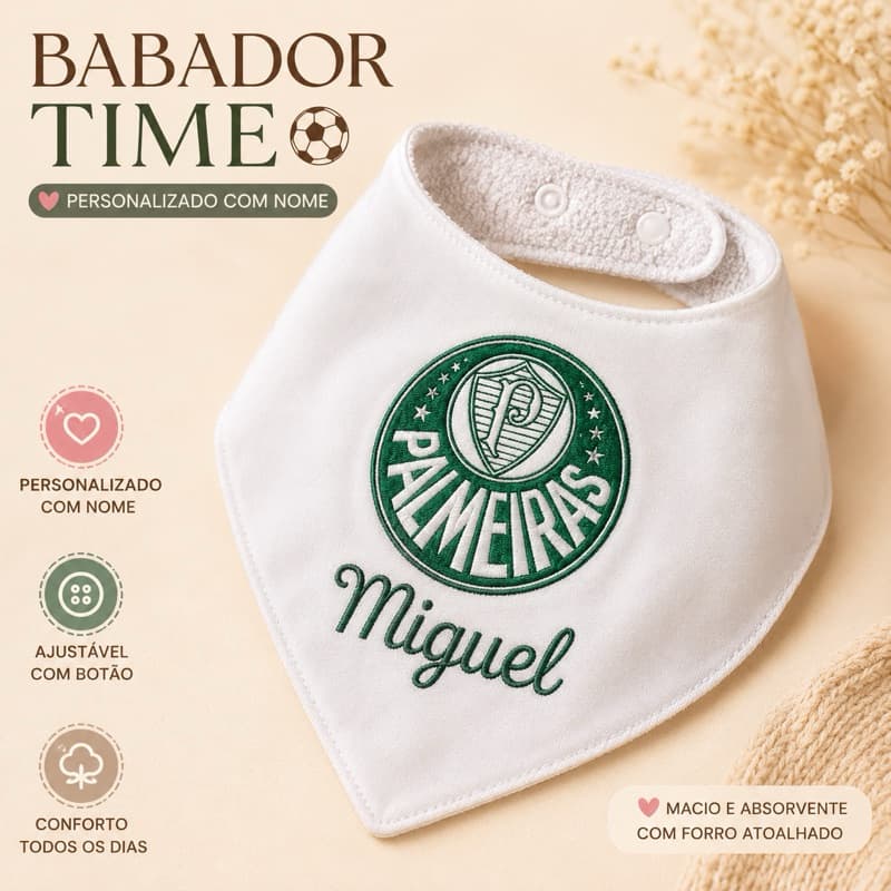 Babador Bandana Bebê Time Futebol Bordado Personalizado