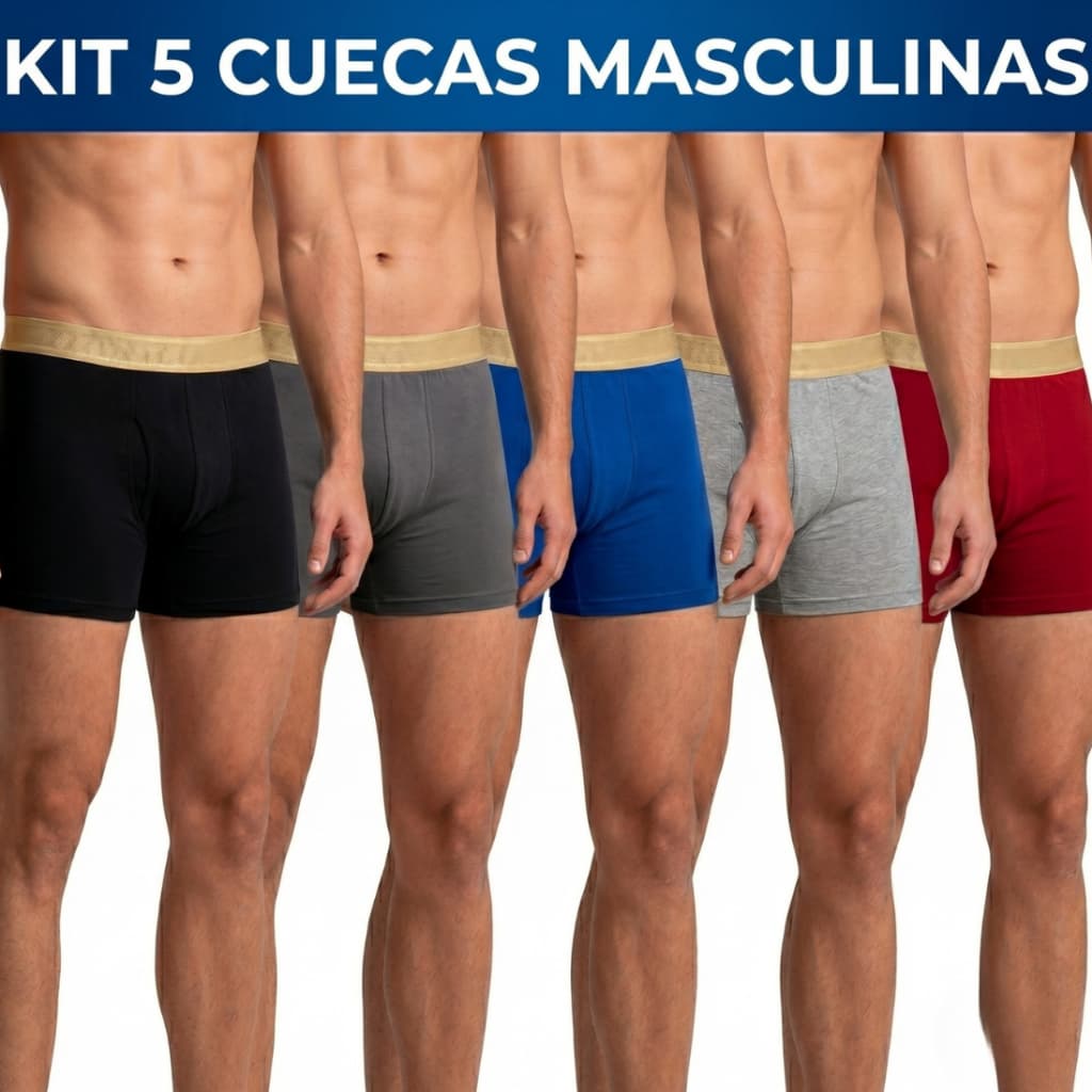 Kit Com 5 Cuecas Masculinas Cós de Elástico Confortável Leve Dia a Dia ENVIO IMEDIATO!!