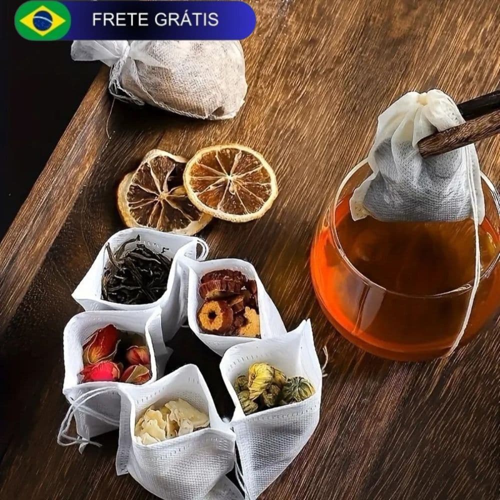 Saquinhos Infusores para Chá, Café, Ervas e Especiarias 100 Unidades 5.5x7cm Biodegrad