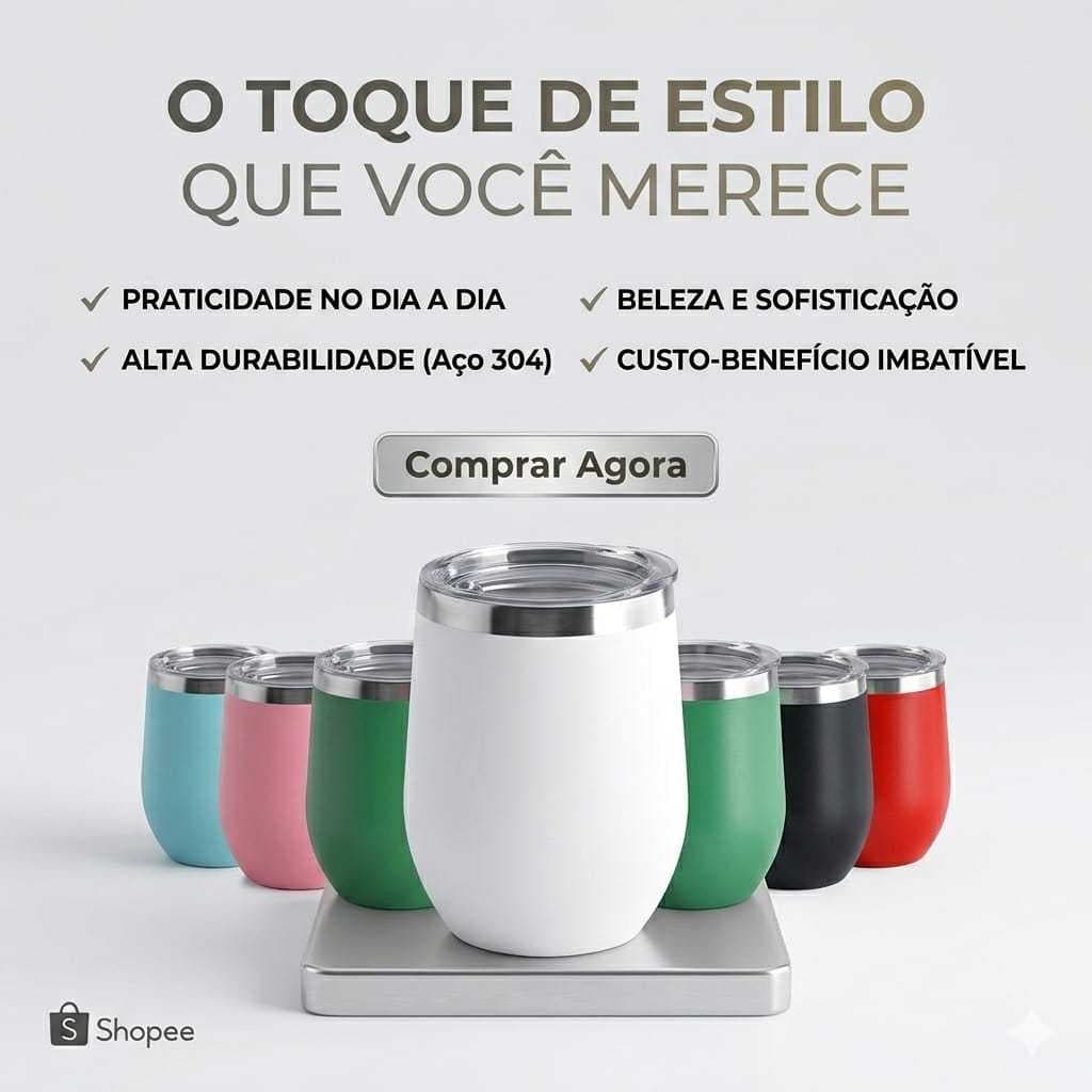Copo Ovo Cuia Térmica 350ml Em Inox Com Tampa Acrílica Mantem Quente ou Frio Envio Imediato