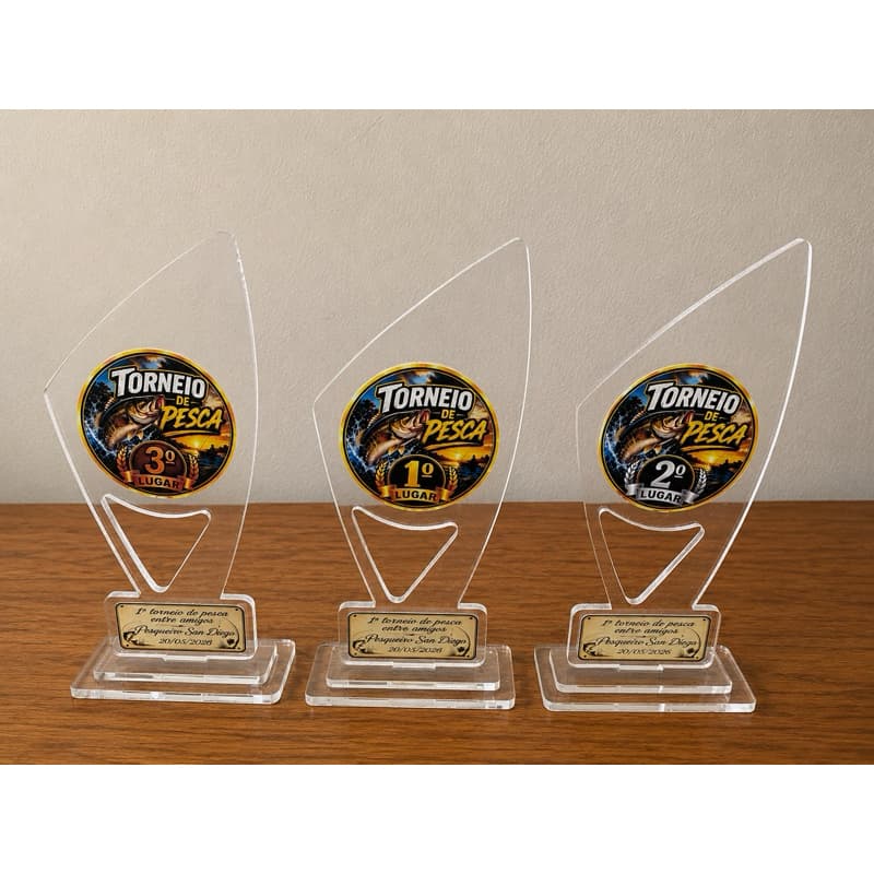 Kit 3 Troféu Personalizado Acrilico para Torneio de Pesca – 1º, 2º e 3º Lugar 🎣