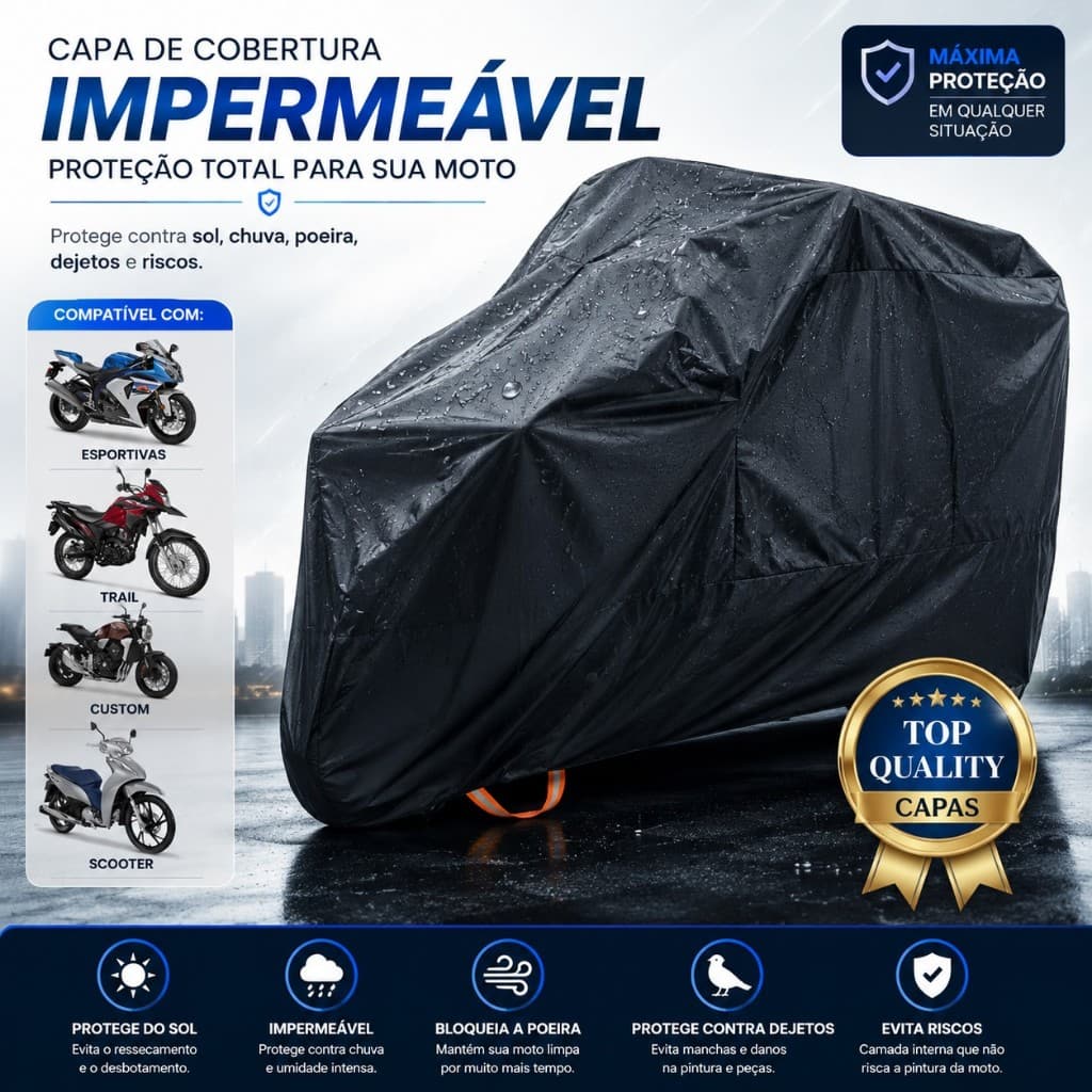 Capa Cobrir Moto Protetora Térmica Resistente Sol Chuva Poeira Anti-Risco Forrada Impermeável