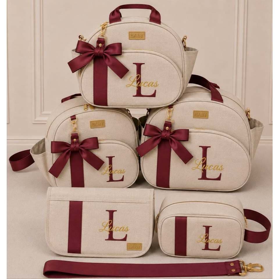 KIT PERSONALIZADA LUXO BOLSA MATERNIDADE MENINO/MENINA 5 PEÇAS KIT  BOLSAS TÉRMICAS E IMPERMEÁVEIS AYLA BABY