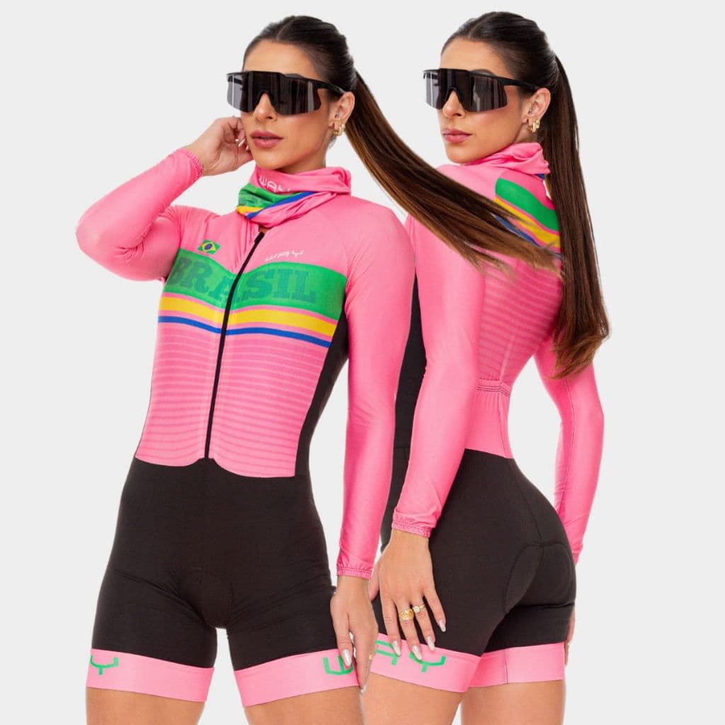 Macaquinho Macacão Ciclismo Feminino Brasil Inverno Manga Longa Roupa Mulher Bike Pedal UV MTB Speed