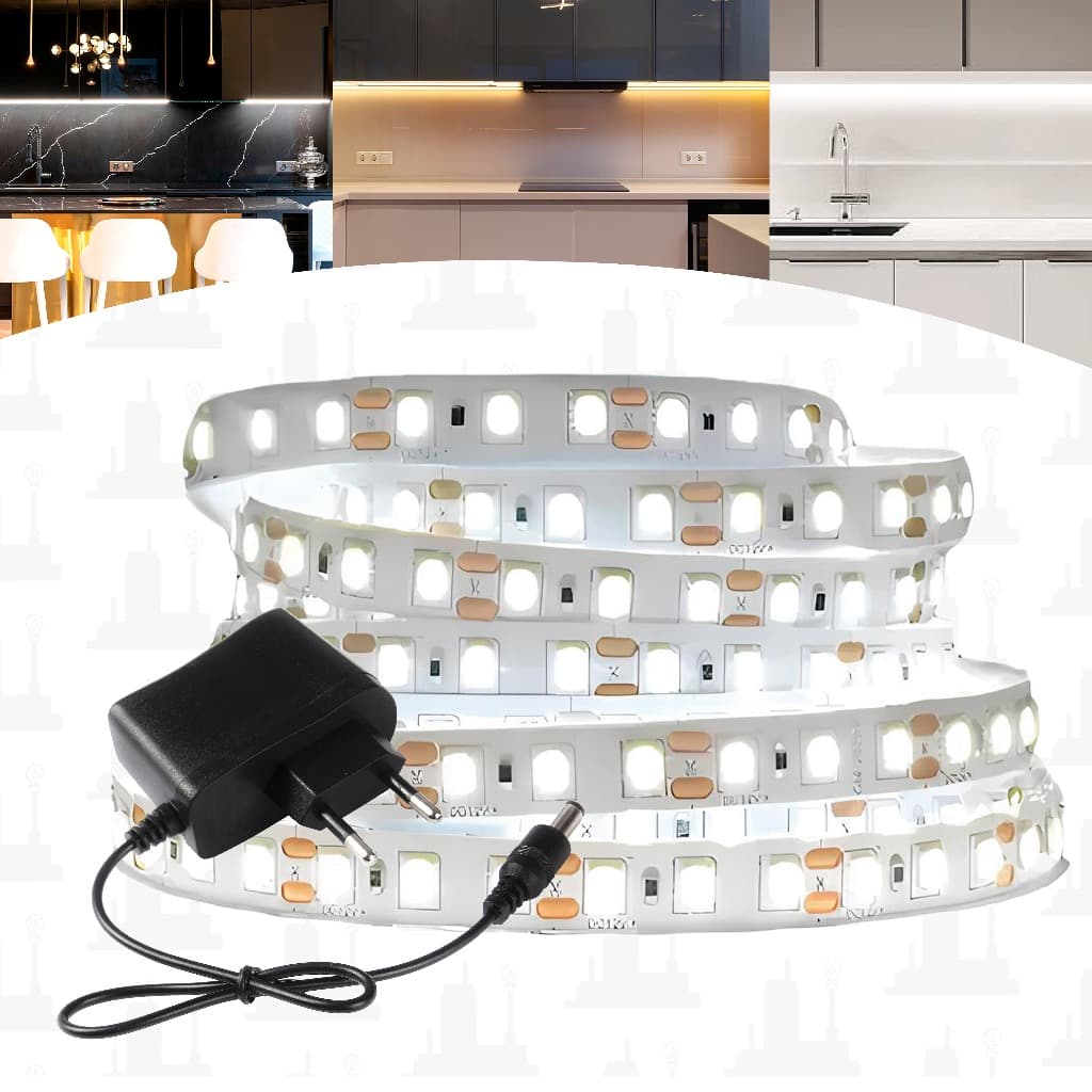 Fita Led 120 leds/m Ip20 12v 2835 Para Perfil Branco Quente/Neutro/Frio 5M Com Fonte Apollo