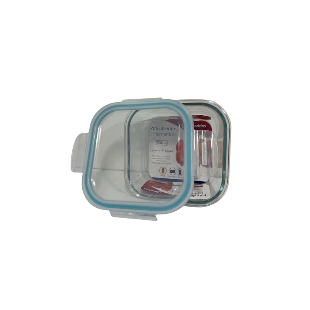 Pote Vidro Quadrado 800ml Azul Belovidro