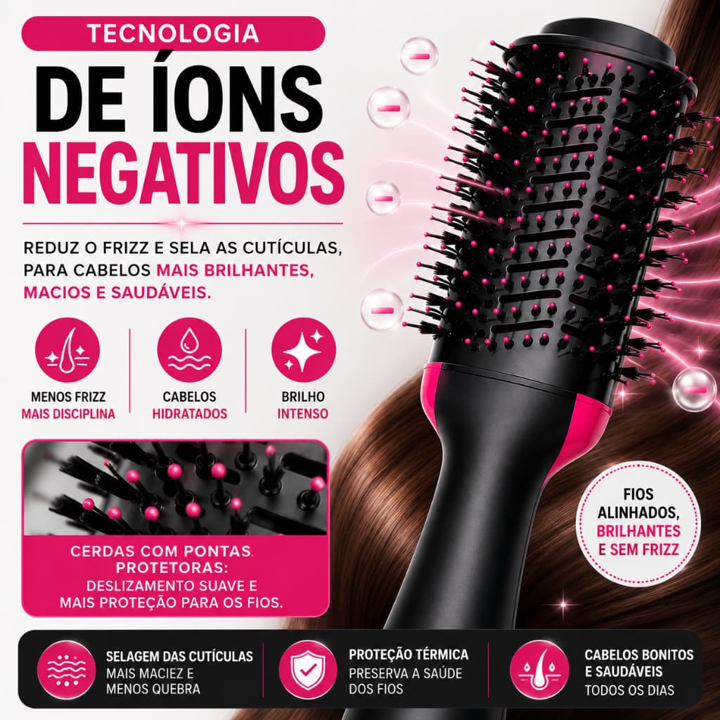 Escova Secadora 3 Em 1 110V Alisadora Profissional Anti Frizz