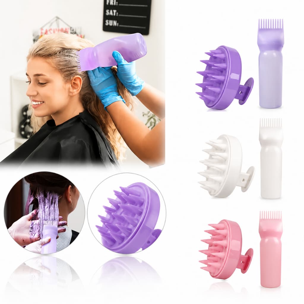 Kit 120ml Aplicador De Plástico Garrafa para Pintar cablo e escova massageadora capilar(cor enviadas aleatoriamente)