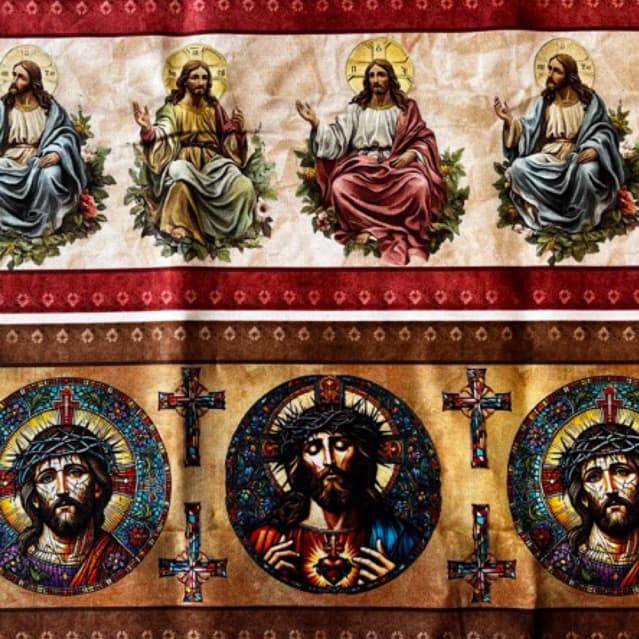 Tecido Tricoline Barrado 10 faixas - Jesus Cruz Religioso - 100% algodão 50 cm x 1,50m