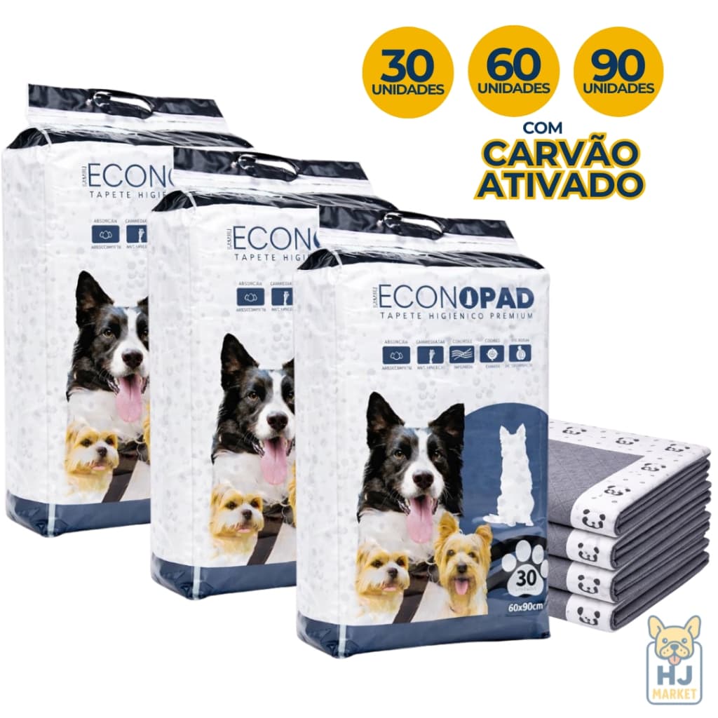 Kit 90/60/30 Tapete Higiênico Descartável Com Carvão Ativo de Bambu EconoPad 90x60cm