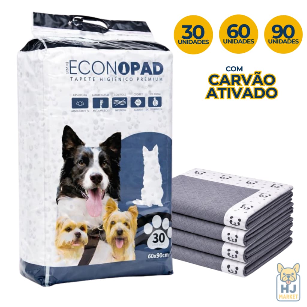 Kit 90/60/30 Tapete Higiênico Premium Descartável Carvão Ativo Bambu Inibidor Odores EconoPad 90x60cm