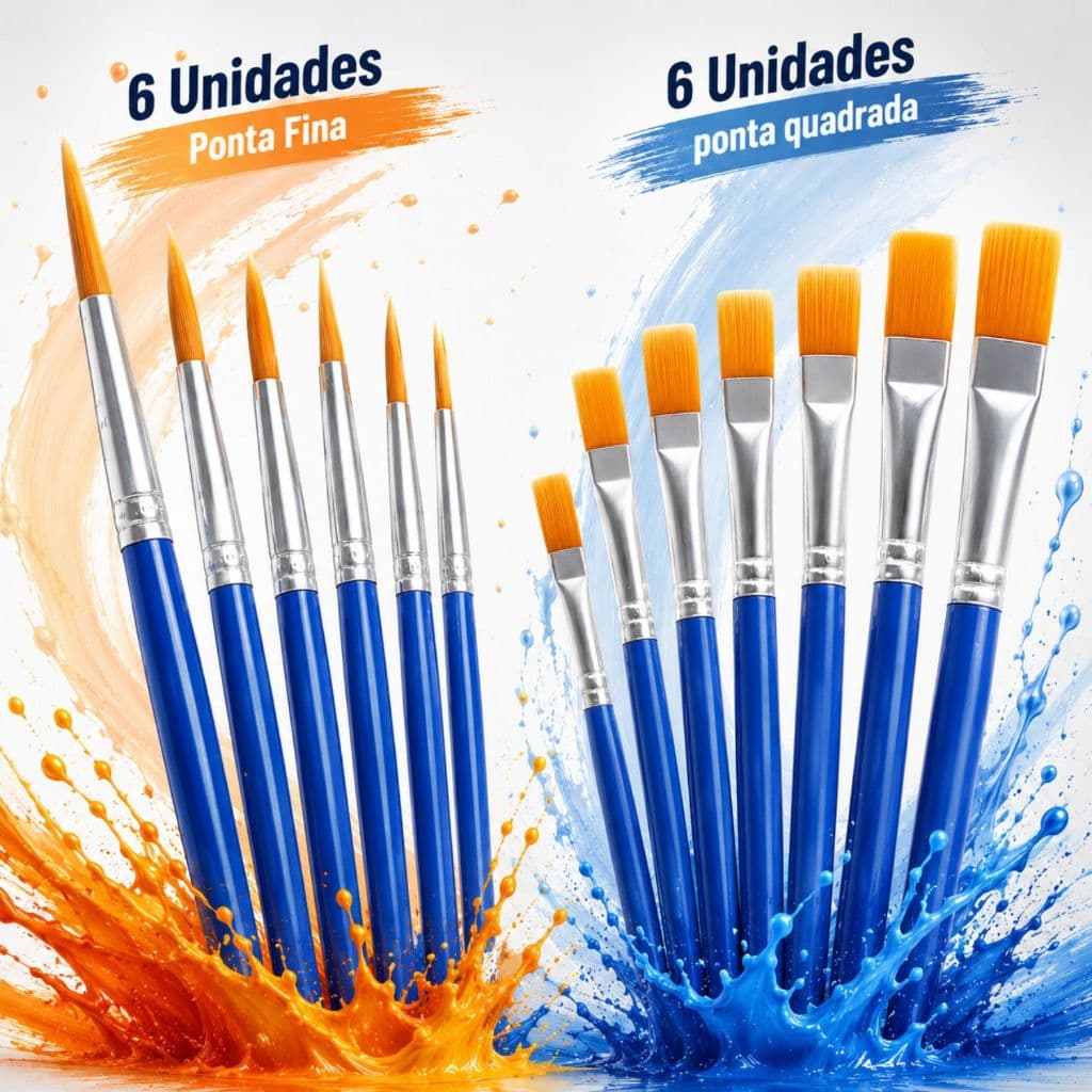 Kit Pinceis Artísticos Ponta Fina E Quadrada Pintura para Arte Artesanato
