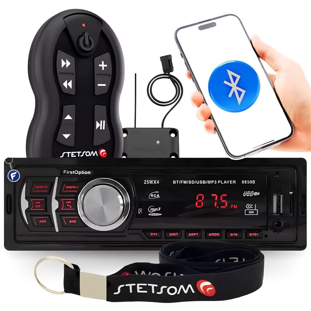 Som Automotivo Rádio Carro Pendrive USB Bluetooth Cartão SD Controle Longa Distância 500m Stetsom