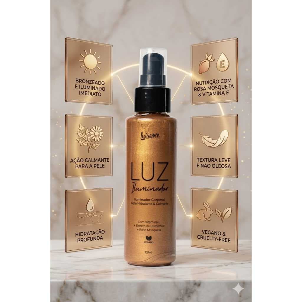 LUISANCE - ILUMINADOR CORPORAL BRONZER - COLEÇÃO LUZ - GLOW BRONZEADO HIDRATAÇÃO E TEXTURA SUAVE