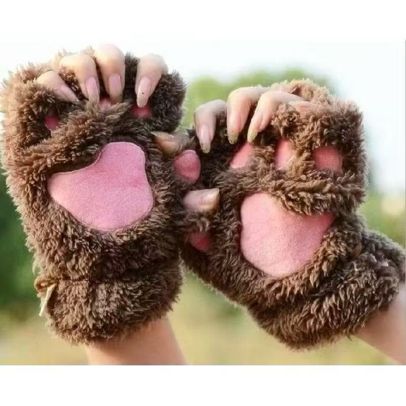 Luvas infantis/Um Par De Luvas Femininas De Pelúcia Com Garra De Urso Macio E Meio Dedo Luvas De Pata De Gato
