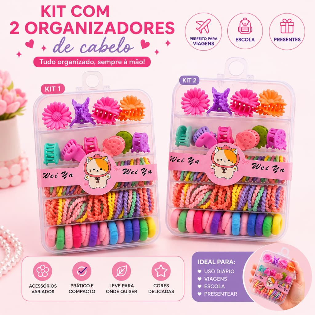Kit Infantil Fofo e Pratico Escolar e Viagem com 2 Caixinhas de Conjunto com 66 peças