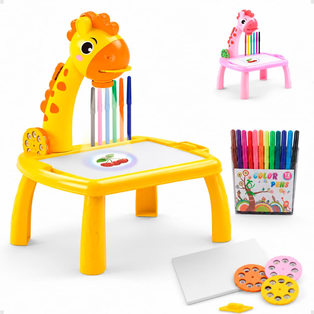Brinquedo Mesa Projetora De Desenho Infantil Girafa Lousa Mágica Digital