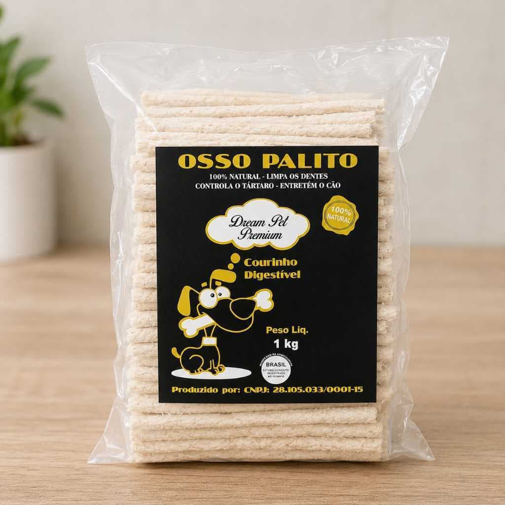 Osso Palito Natural 1kg Para Cachorro | Petisco Dental Anti Tártaro Courinho Digestível 6/5