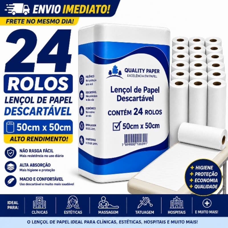 “Lençol De Papel 50x50 24 Rolos Para Maca Clínica Estética”1