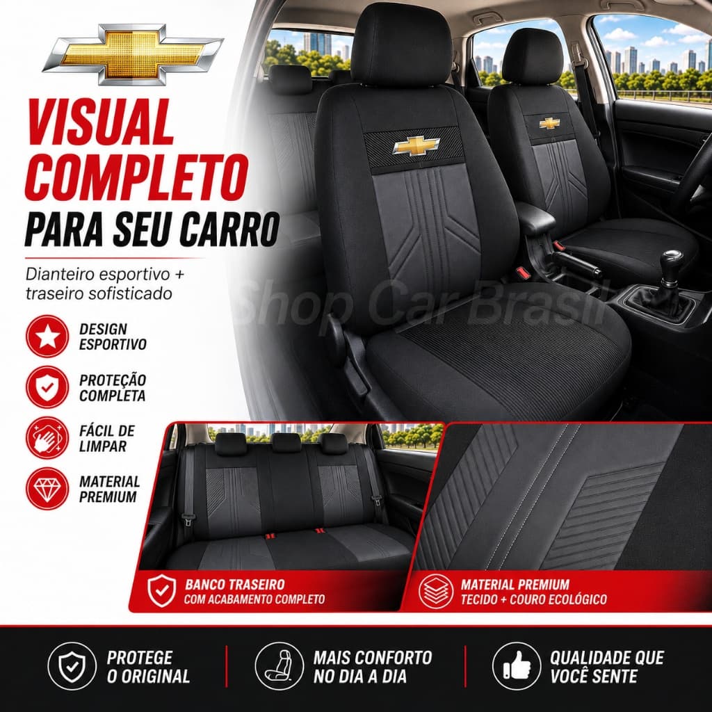 Capa De Banco Automotivo Em Tecido Grosso e Couro Ecologico Carro Completo Chevrolet Corsa Celta Prisma Onix Agile