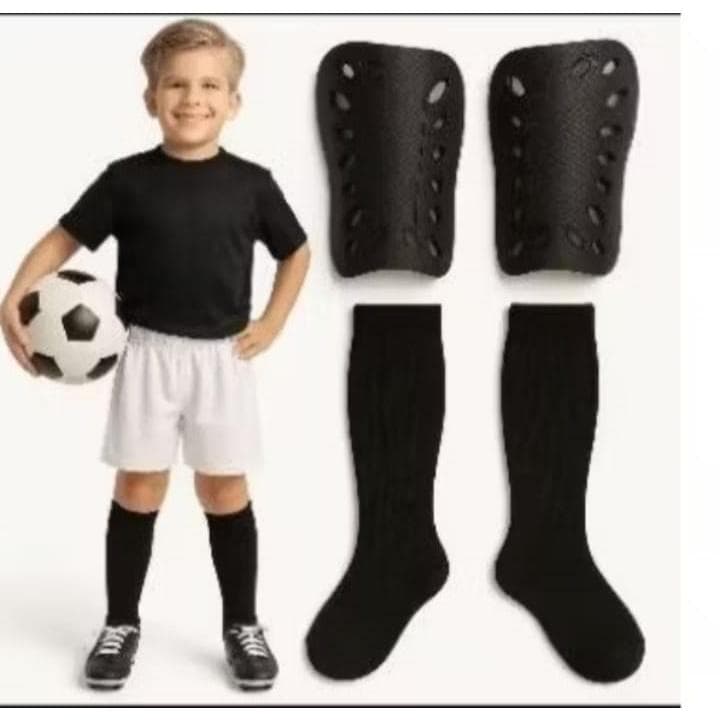 Kit Infantil Futebol Caneleira + Meião Proteção Treino Jogo