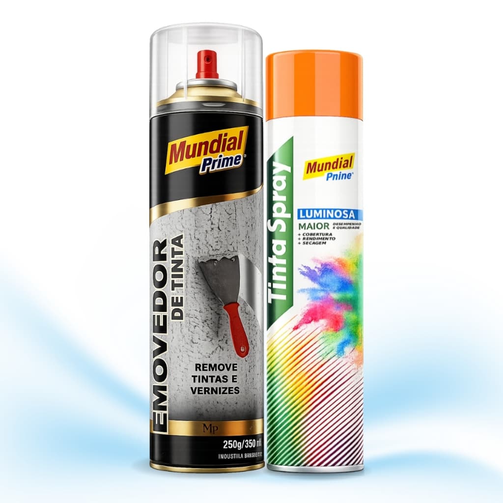 Kit Restauração Pintura Uso Geral | Removedor de Tinta + Spray Tinta Laranja Luminosa Mundial Prime