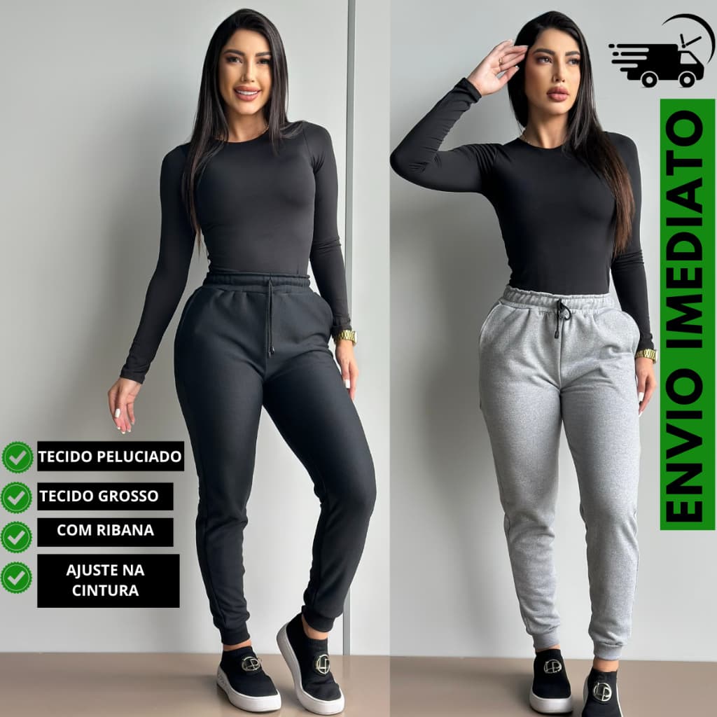 Calça De Moletom Feminina Jogger Peluciada Grossa Cintura Alta Ajuste Na Cintura Envio Rápido